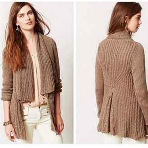 Anthropologie Knitted & Knotted Brown Sirretta Open Front Cardigan